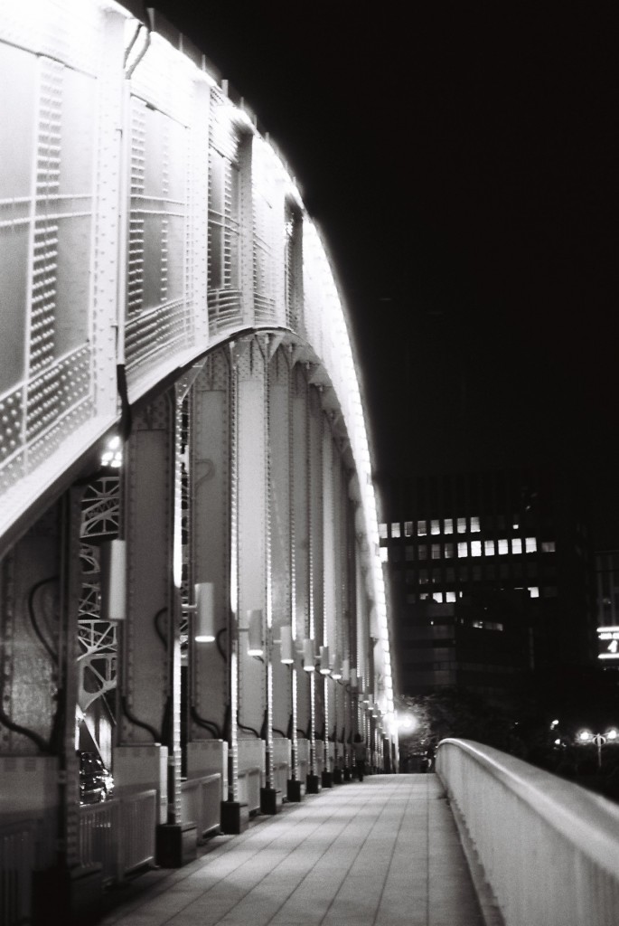 夜の永代橋(Nikon U/Nikkor 50mm f1.4/Neopan100)
